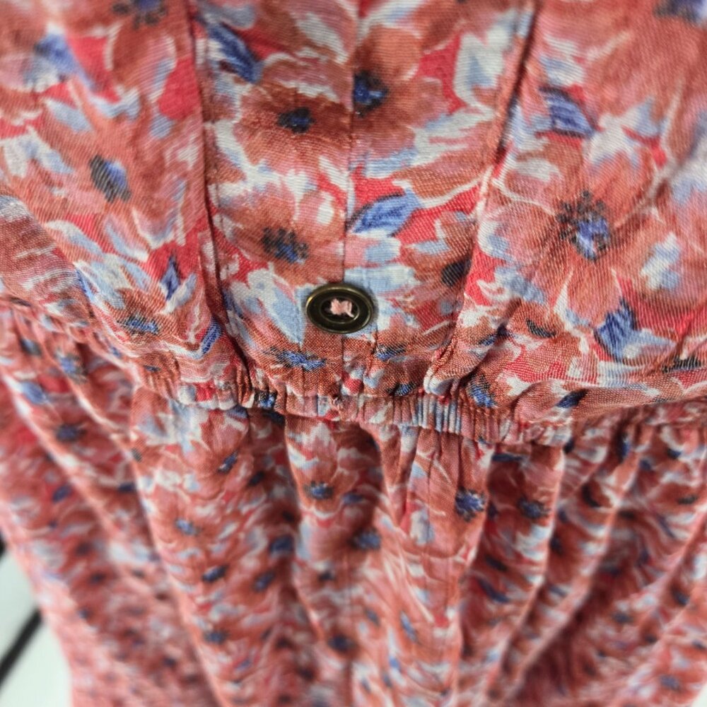 Pink Floral Button-Front Midi Dress with Elastic Waist - Picture 11 of 12
